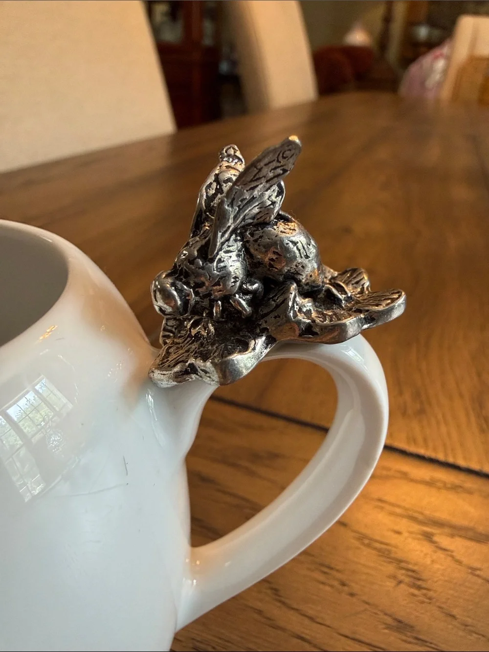 Pillivuyt France and Arte Italica Giardino White Ceramic Creamer Pewter Bee